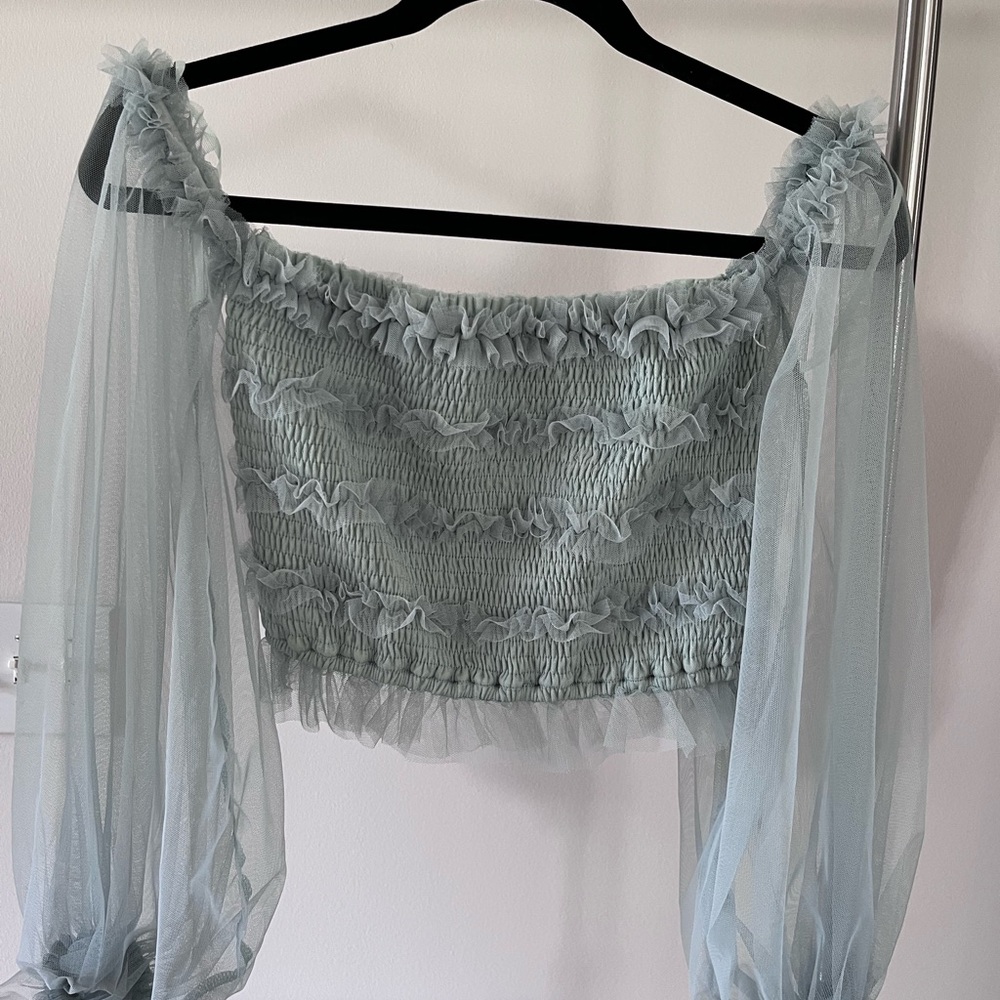 MABLE Green Smocked Bodice Blouse